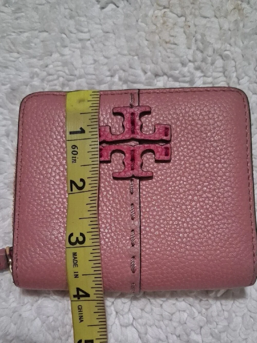 Tory Burch Rose Pink Pebbled Leather Zip Wallet